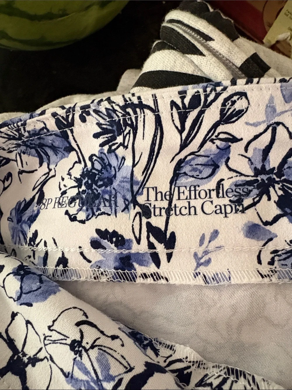 White & Blue Floral Women’s Jeans. Cropped capris
